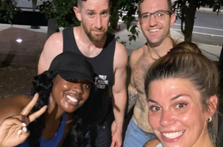 Theresa Edelman poses with coworkers on a post-work run last summer 